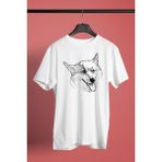 Darkhane Sibirya Kurdu Husky Haski Eskizi -Baskılı Unisex Beyaz Tişört - T-Shirt UT007 - M