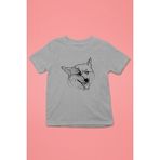 Darkhane Sibirya Kurdu Husky Haski Eskizi -Baskılı Unisex Gri Melanj Çocuk Tişört - T-Shirt CT006 - 1 - 2 Yaş