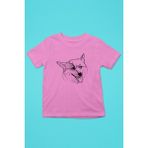 Darkhane Sibirya Kurdu Husky Haski Eskizi -Baskılı Unisex Pembe Çocuk Tişört - T-Shirt CT002 - Şeker Pembe - 7 - 8 Yaş