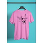 Darkhane Sibirya Kurdu Husky Haski Eskizi -Baskılı Unisex Pembe Tişört - T-Shirt UT002 - Şeker Pembe - 2XL