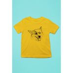 Darkhane Sibirya Kurdu Husky Haski Eskizi -Baskılı Unisex Sarı Çocuk Tişört - T-Shirt CT004 - 1 - 2 Yaş