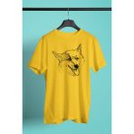 Darkhane Sibirya Kurdu Husky Haski Eskizi -Baskılı Unisex Sarı Tişört - T-Shirt UT004 - M