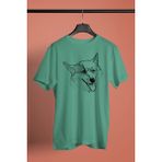 Darkhane Sibirya Kurdu Husky Haski Eskizi -Baskılı Unisex Su Yeşili Tişört - T-Shirt UT001 - M