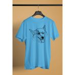 Darkhane Sibirya Kurdu Husky Haski Eskizi -Baskılı Unisex Turkuaz Tişört - T-Shirt UT003