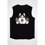 Darkhane Sibirya Kurdu Husky Haski Patileri Siyah Unisex Kolsuz Kesik Kol T-Shirt - 001-Siyah - XS