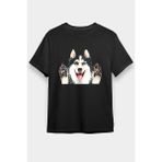 Darkhane Sibirya Kurdu Husky Haski Patileri Siyah Unisex Tişört T-Shirt - 001-Siyah - XL