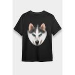 Darkhane Sibirya Kurdu Husky Haski Portresi Siyah Unisex Tişört T-Shirt - 001-Siyah - 2XL