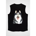 Darkhane Sibirya Kurdu Husky Haski Sevgisi Siyah Unisex Kolsuz Tişört Kesik Kol T-Shirt - 001-Siyah - 2XL