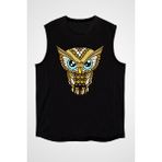 Darkhane Sinirli Baykuş Siyah Unisex Kolsuz Tişört Kesik Kol T-Shirt - 001-Siyah - 2XL
