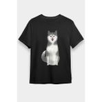 Darkhane Şirin Sibirya Kurdu Husky Haski Siyah Unisex Tişört T-Shirt - 001-Siyah - L