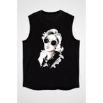 Darkhane Siyah Beyaz Güneş Gözlüğü Fashion Siyah Unisex Kolsuz Kesik Kol T-Shirt - 001-Siyah