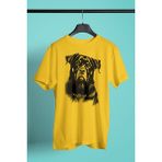 Darkhane Siyah Beyaz Rottweiler -Baskılı Unisex Sarı Tişört - T-Shirt UT004 - XL