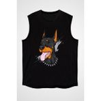 Darkhane Siyah Doberman Siyah Unisex Kolsuz Tişört Kesik Kol T-Shirt - 001-Siyah - 2XL