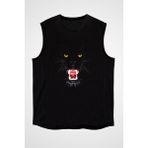 Darkhane Siyah Panter Siyah Unisex Kolsuz Tişört Kesik Kol T-Shirt - 001-Siyah
