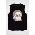 Darkhane Siyah Poodle Kaniş Siyah Unisex Kolsuz Tişört Kesik Kol T-Shirt - 001-Siyah - XL