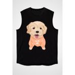 Darkhane Siyahl Bana Poodle Kaniş Siyah Unisex Kolsuz Tişört Kesik Kol T-Shirt - 001-Siyah - 2XL