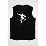 Darkhane Snowboarding Siyah Unisex Kolsuz Tişört Kesik Kol T-Shirt - 001-Siyah - 2XL