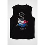 Darkhane Süper Buldog Siyah Unisex Kolsuz Tişört Kesik Kol T-Shirt - 001-Siyah