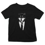 Darkhane Takım Elbiseli Kurt Siyah Unisex Çocuk Tişört T-Shirt - 001-Siyah - 1 - 2 Yaş