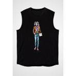 Darkhane Tarz Kız Siyah Unisex Kolsuz Tişört Kesik Kol T-Shirt - 001-Siyah - XL