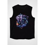Darkhane Tasarım Fil Siyah Unisex Kolsuz Tişört Kesik Kol T-Shirt - 001-Siyah - 2XL