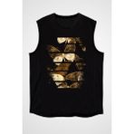 Darkhane Tasarım Kelebek Siyah Unisex Kolsuz Tişört Kesik Kol T-Shirt - 001-Siyah - 2XL