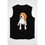 Darkhane Tatlı Beagle Siyah Unisex Kolsuz Tişört Kesik Kol T-Shirt - 001-Siyah