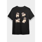 Darkhane Tatlı Pug Siyah Unisex Tişört T-Shirt - 001-Siyah - XS