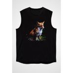 Darkhane Tilki Siyah Unisex Kolsuz Tişört Kesik Kol T-Shirt - 001-Siyah - XS