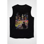 Darkhane Times Square Siyah Unisex Kolsuz Tişört Kesik Kol T-Shirt - 001-Siyah