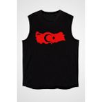 Darkhane Türkiye Haritası Siyah Unisex Kolsuz Tişört Kesik Kol T-Shirt - 001-Siyah - XL