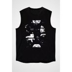 Darkhane Uluyan Kurt Siyah Unisex Kolsuz Tişört Kesik Kol T-Shirt - 001-Siyah - M