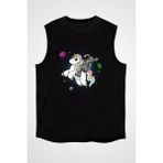 Darkhane Unicorn ve Astronot Siyah Unisex Kolsuz Tişört Kesik Kol T-Shirt - 001-Siyah - XL