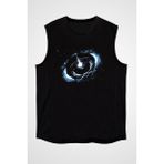 Darkhane Uzay Siyah Unisex Kolsuz Tişört Kesik Kol T-Shirt - 001-Siyah - XS