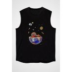 Darkhane Uzayda Güneşlenmek Siyah Unisex Kolsuz Tişört Kesik Kol T-Shirt - 001-Siyah