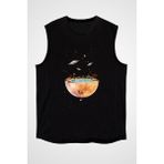 Darkhane Uzayda Havuz Keyfi Siyah Unisex Kolsuz Tişört Kesik Kol T-Shirt - 001-Siyah