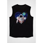 Darkhane Uzayı Seven Astronot Siyah Unisex Kolsuz Tişört Kesik Kol T-Shirt - 001-Siyah
