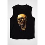 Darkhane Vampir Kurukafa Siyah Unisex Kolsuz Tişört Kesik Kol T-Shirt - 001-Siyah
