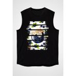 Darkhane Yaban Mersini Siyah Unisex Kolsuz Tişört Kesik Kol T-Shirt - 001-Siyah - XS