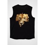 Darkhane Yaprak ve Aslan Siyah Unisex Kolsuz Tişört Kesik Kol T-Shirt - 001-Siyah - XL