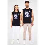Darkhane Yavru Şirin Sibirya Kurdu Husky Haski Siyah Unisex Kolsuz Tişört Kesik Kol T-Shirt - 001-Siyah