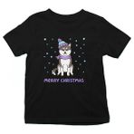 Darkhane Yılbaşı Sibirya Kurdu Husky Haski Siyah Unisex Çocuk Tişört T-Shirt - 001-Siyah - 9 - 10 Yaş