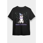 Darkhane Yılbaşı Sibirya Kurdu Husky Haski Siyah Unisex Tişört T-Shirt - 001-Siyah - 2XL