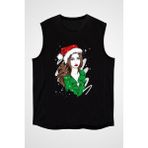 Darkhane Yılbaşı Tarzı Fashion Siyah Unisex Kolsuz Tişört Kesik Kol T-Shirt - 001-Siyah - XS