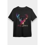 Darkhane Yılbaşı Yeni Yıl Christmas Geyik Siyah Unisex Tişört T-Shirt - 001-Siyah - XL