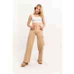 Darkly Jeans Kadın Bej Yüksek Bel Kargo Wide Leg Jean