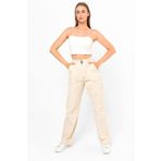 Darkly Jeans Kadın Bej Yüksek Bel Pileli Wide Leg Jean Pantolon