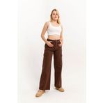 Darkly Jeans Kadın Kahve Rengi Yüksek Bel Kargo Wide Leg Jean