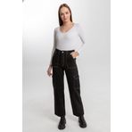Darkly Jeans Kadın Siyah Süper Yüksek Bel Kontrast Kargo Cep Straight Fit Jean Pantolon