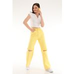 Darkly Jeans Sari Süper Yüksek Bel Dizi Kesik Straight Fit Jean Pantolon